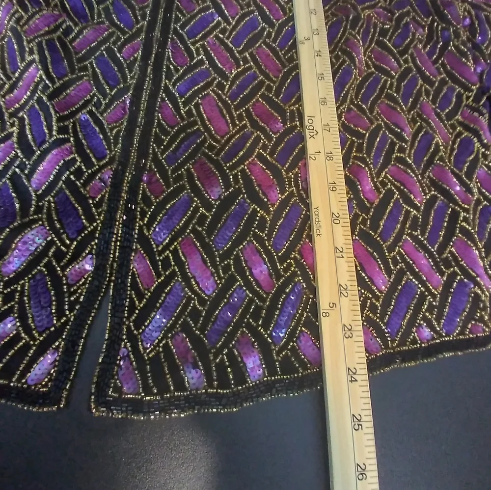 Papell Boutique Evening Jeweled Womens Silk Cardigan Jacket Size 16W Elegant - Picture 7 of 8